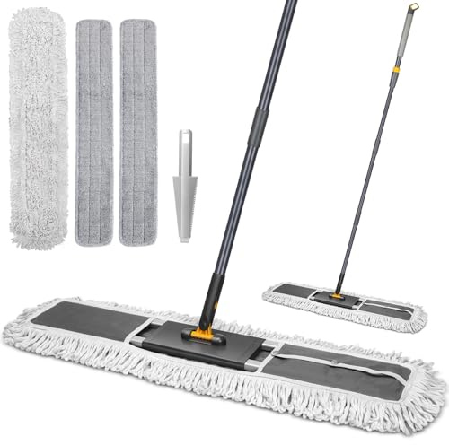MASTERTOP 36 Professional Industrial Dust Mop for Floor Cleaning, Heavy Duty Wet & Dry Commercial Mop,Large Flat Floor Mops with Telescopic 62'' Long Handle,Dust Broom for Hardwood,Tiles,Office