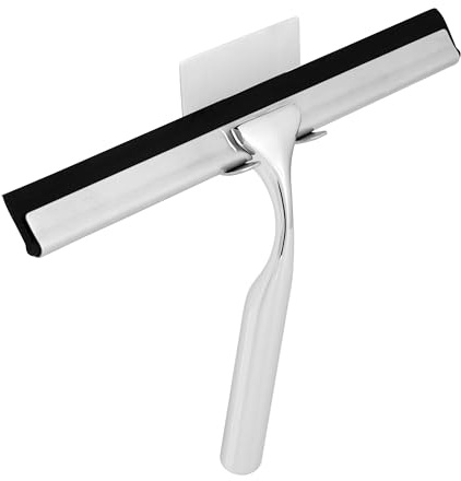 kowald Tergivetro per Doccia 25 cm in Acciaio Inox | Gancio Adesivo Senza Buchi | Tergicristallo Professionale con Gomma di Ricambio | Ideale per Vetri e Piastrelle