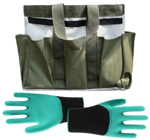 DHSBGWSX 1 Sac À Outils De Jardinage, 1 Paire De Gants De Jardinage, Sac Fourre-Tout De Jardinage, Adapté Au Rangement D'Outils De Jardin Tels Que des Pelles Et des Ciseaux De Jardin.