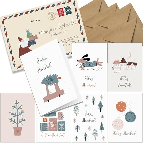 the lazy panda card company Tarjetas de Navidad con sobre set de 30 - En español - A6 tarjetas plegables tarjetas de felicitación de Navidad