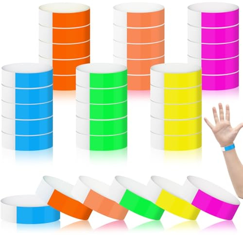 600PCS 6 Colori Braccialetti Carta Eventi Bracciali Carta per Eventi | Impermeabili Braccialetti Feste, Braccialetti Identificativi per Concerti, Festival, Campi da Gioco, Feste (25×2cm)