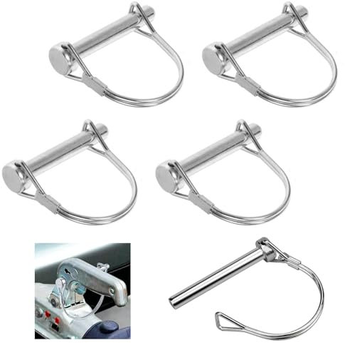 GOIEHIR 5 Pack Silver Spring Steel D Shaped Locking Cotter Pins, 8mm x 70mm, for Trucks, Boats, Garden & Farm