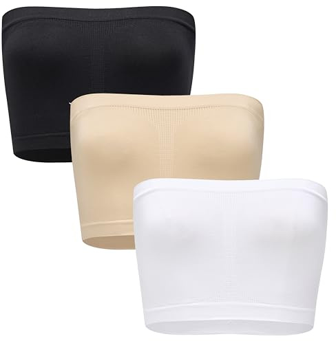 Blu Apparel 3 Pack Seamless Unpadded Bandeau Bra Multipack Not Padded Wireless (UK, Alpha, M, Regular, Regular, Black/White/Nude)