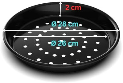 Uniq Dealz Pizzablech, emailliert, rund, gelocht, rostfrei, Pizza & Flammkuchen, Knusperblech, ∅ 24,28,36 cm, schwarz, hitzebeständig bis 400 °C, Pizzapfanne universal (28)