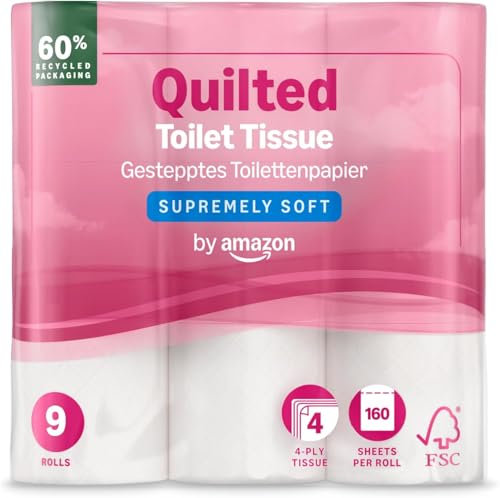 by Amazon Carta Igienica, 4 Veli Trapuntata, Ultra Morbida, 9 unità, 160 Fogli per Rotolo, Certificata FSC