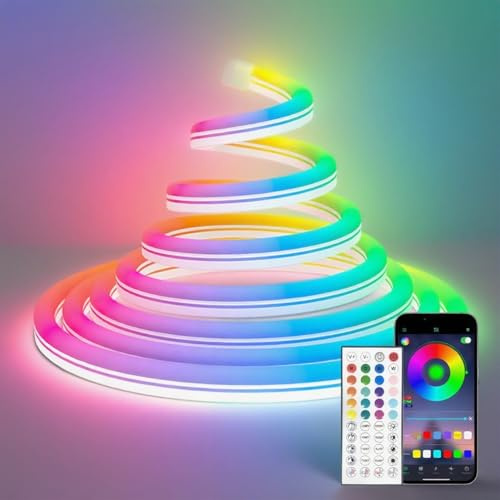 Heromind Tira LED RGB 15M, 1260 LEDs, Control Bluetooth APP, 24V 2A, IP67 Impermeable, Cinta Iluminación Silicona, Interior Exterior