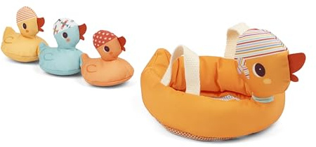 Lilliputiens - 4 paperelle da Bagno di Cui 3 paperelle magnetiche - 4 Pezzi - Giocattolo da Bagno in Tessuto evolutivo ed educativo - Giallo - dai 9 Mesi - 83580