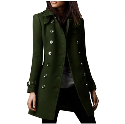 Chaqueta de entretiempo larga para mujer, abrigo de doble botonadura, elegante y cálido, chaqueta de invierno monocolor, chaqueta Caban, chaqueta ligera con cuello de solapa, chaqueta de ocio