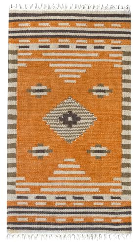 HAMID Alfombra Kilim Lori – Tejida a Mano en 100% Lana, Estilo Étnico Boho, Suave y Duradera, Ideal para Salón, Dormitorio y Comedor (110x60cm)