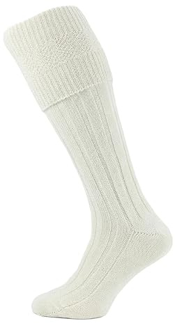 GREEN KNITS Mens Scottish Highland Wear Wool Kilt Hose Socks Men’s Ribbed Knee High Thermal Socks Winter Walking & Hiking Outdoor Socks Breathable Knit Thick Long Warm Wool Blend Sock UK 6-11
