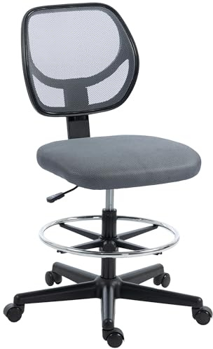 Vinsetto Chaise Bureau Ergonomique Repose-Pieds Pivotant 360° Gris Foncé | Fauteuil de Bureau, Chaise à Dessin en Maille, Hauteur Réglable, Dossier Incurvé, pour Studio Travail à Domicile