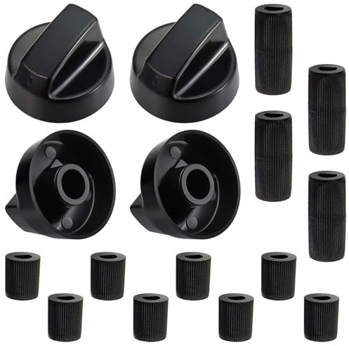 4 Botones Universales para Placas de Cocina Negros, Botones de Mando para Todas las Marcas y Modelos de Hornos, Cocinas y Placas, con 12 Adaptadores