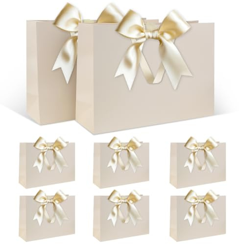 Set Sacchetti Regalo, Sacchetto Regalo Bianco con Nastro Sacchetto Regalo Bianco con Manici 8 Pezzi 30 x 21 x 10 cm Sacchetti Regalo Grande per Compleanno Matrimonio Anniversario Natale