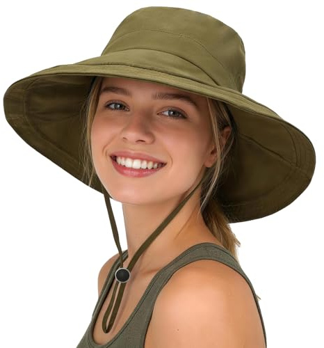 AYPOW Femme Anti UV Chapeau de Soleil avec Large Bord, Imperméable Séchage Rapide Respirante été Chapeau de pêcheur, Pliable Réglable Chapeaux de Seau pour Randonnée Voyage Jardin Plage