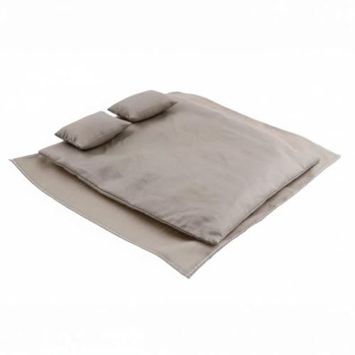 MagiDeal Miniatura Ropa de Cama Muñeca Juego Edredón Almohada Sábana Apariencia Realista Material Textil Adecuado para Decoración de Casas de Muñecas y Exposiciones de Figuras, Algodón Gris