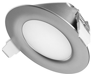 TEVEA Ultra Flach LED Einbaustrahler IP44 für den Wohnbereich |auch für das Bad geeignet| Warmweiß 4W 230V Rahmen Silber-Grau Rund Einbauspots Badleuchten (Silber - Warmweiss)