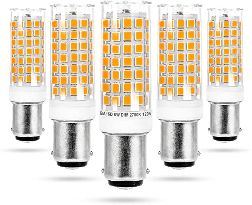 Ziomitus BA15D Led Bulbs 120V Dimmable 6W,Double Contact DC Bayonet Base,2700K Soft Warm White,40W 50W 60W T3/T4 Halogen Equivalent,Dimmable BA15D LED for Sewing Machine Pendants Ceil Wall Light,5Pack