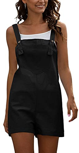 Tomwell Mujeres de Mono Hombro de Verano para Mujer Peto Vaquero Mono de Jeans Cortos Mono Chaquetas de Traje Casual Denim Recto y Ajustado con Bolsillos B Negro L