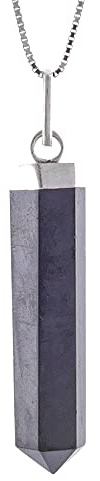 ARITZI - Colgante SHUNGITA en Plata de Ley 925 con forma de punta en Piedra natural - Incluye una Cadena box chain de 45cm de plata - Shungita