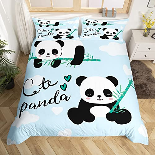 Set di biancheria da letto con copripiumino con simpatico panda per bambini e bambine, set di biancheria da letto con copripiumino e federe con panda cartoon, copertura per letto per ragazzi e ragazze