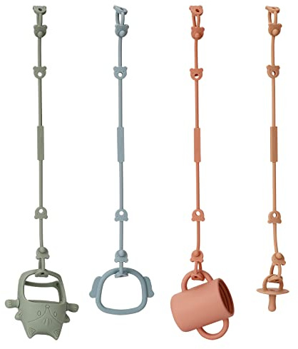 Eoopoon 4 Pack Toy Safety Straps, Stretchable Silicone Pacifier Chains, Adjustable Baby Bottle Toy Teethers Harness Strollers Straps for High Chair, Hanging Baskets, Cribs, Car Seat, Shopping Trolley