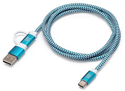Arduino Official USB Cable [TPX00094] - 100 cm USB-C� to USB-C with USB-A Adapter, Durable Nylon Braided Jacket in White and Teal, Stylish Aluminum Shell, Compatible with All Boards