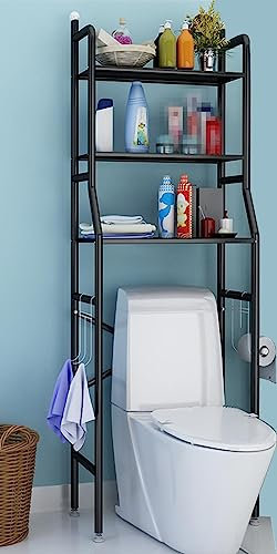 True Face 3 Tier Rack Shelf Stand Bathroom Toilet Over Commode & Washbasin Storage Rack Bathroom Space Saver Shelf Organizer Holder Stainless Steel White - Commode Black