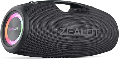 Zealot Altavoz Bluetooth Grande 120W con Luz LED, Altavoz Exterior Inalámbrico, Autonomía de 40 Horas, Bluetooth 5.2 y IPX6 Impermeable, Sonido Estéreo para Fiesta, Entrada USB/AUX/TF