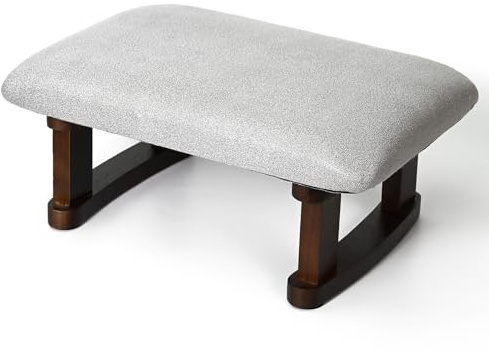 Small Footstool Office Under Desk Ottoman Padded Hassock 16.1(41cm) x 6.7(17cm) with Wooden Legs Modern Living Room Bedroom Work Nail Salon Compact Footrest Stool Relaxation Rest Foot Stool (Grey)
