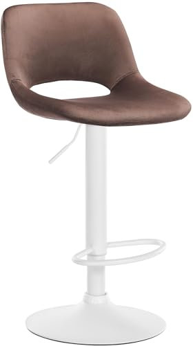 CLP Barhocker Camden I Samt-Bezug I Drehbar, Farbe:braun, Material Gestell:Metall matt Weiss