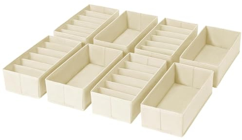 DIMJ 8 Pezzi Organizer Cassetti Armadio- Organizer per Cassetti Organizzatore Armadio Scatola Pieghevole Salvaspazio per Biancheria Intima, Mutande, Calzini, Cravatte (Beige)