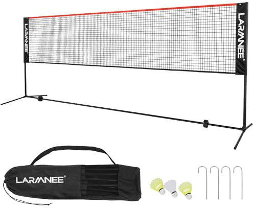 LARMNEE Badminton Netz, 4 m Volleyballnetz, Federballnetz, 3-Fach-Höhenverstellbar 107/120/155cm, Tragbares Set für Tennis, Badminton oder Volleyball, für Garten, Indoor, Outdoor EBR04BN02