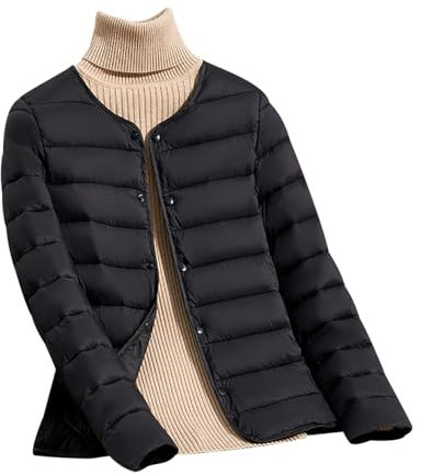 HAXNOHEY Women Button Collarless Down Jacket Lightweight Puffer Down Jacket Winter Warm Shor Coat Lightweight Down Jacket for Women Quilted Jacket Winter Warm Black