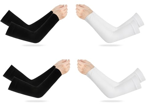 4paires Manchette Bras Femme Homme,Manchons De Protection Solaire D'Été Pour Avant-Bras,Soleil Bras Manches Glacé Sun Protection,Manchettes De Bras De Sport Pour Hommes Et Femmes,Arm Sleeve,Noir,Blanc