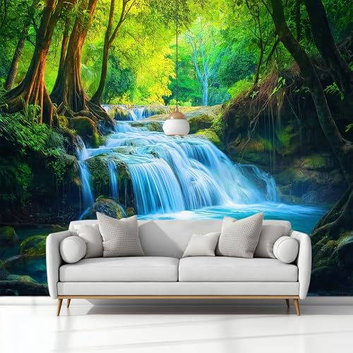 Papel Tapiz Fotográfico Fotomurale Paisaje Natural Bosque Cascada Arroyo 250 x 175 cm Art Mural Cafe Restaurant Dormitorio Decoración para el Hoga Murales Papel Pintado a Papel Fotomural Dormitorio