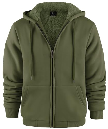 SwissWell Sudadera con Capucha para Hombre Invierno Chaqueta Polar Sudadera con Cremallera Chaquetas Deportivas Cálidas con Bolsillos para Senderismo Acampada.,652 Verde Oliva,L