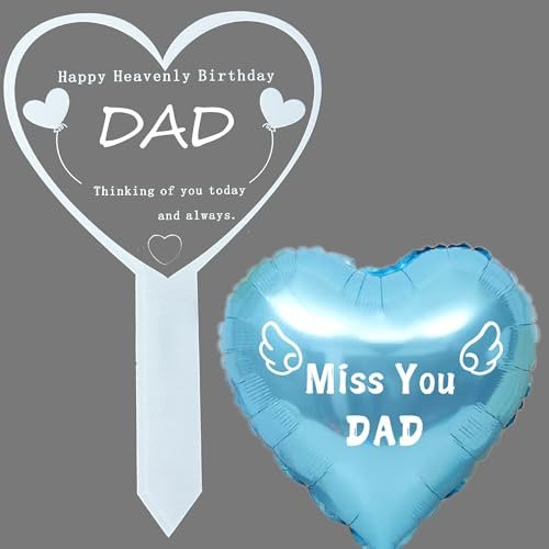 Hjärta pappa trädgårdsinsats minnesmärke märke plakat för kyrkogården, utomhus, trädgård, grattis på himlen födelsedag, minnesmärke, gravmarkörer Miss You Dad minnesballong hjärtformad