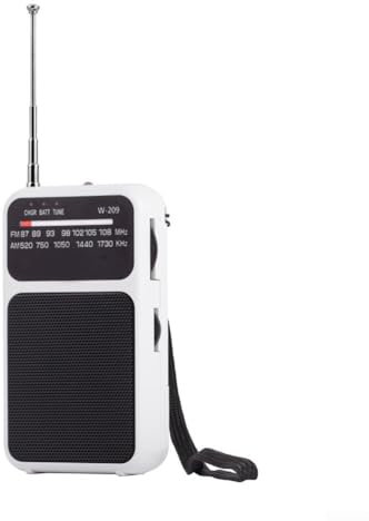 Radio bärbar fickradio transistor med hörlursuttag, dubbel strömförsörjning AM FM SW-batteri digital stämningsradio för resor, camping, hemmabruk (vit)
