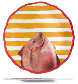 H&H – Lot de 6 assiettes plates Marea en mélamine décorée | Ø 28 cm | Design marin bleu et blanc | Résistantes, légères, lavables au lave-vaisselle