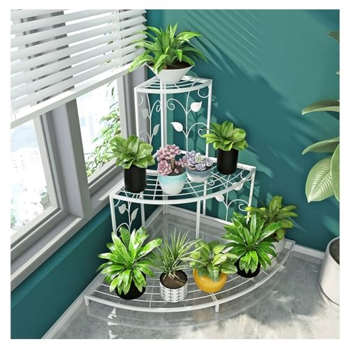 ZHANGshouf Étagère d'angle en métal à 3 niveaux pour pots de fleurs en fer pour intérieur/extérieur, escalier, style escalier, pour terrasse, jardin, balcon, salon, économie d'espace (blanc, 60 x 60 x