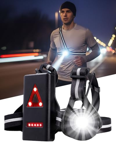 Onalix Lampe de Course à Pied Rechargeable, Lampe Running Étanchéité IPX5 avec Lumière Avant/Arrière, Éclairage 90° pour Running, Bande Réfléchissante 360° pour Jogging et Activités Extérieures