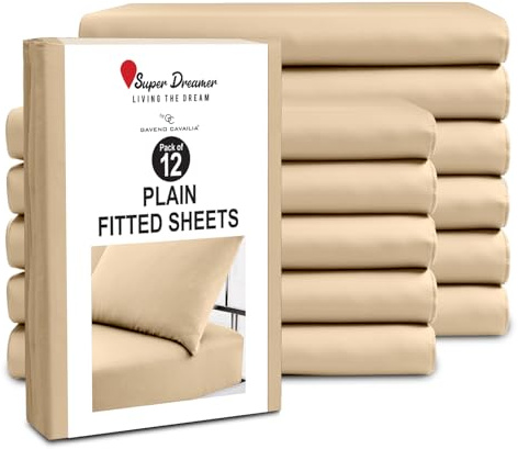 GC GAVENO CAVAILIA 12 Piece Microfiber Fitted Sheets - Double Bed (137x193cm) - Plain Bed Sheets - Deep Pocket 25cm (10) - Shrinkage, Fade & Wrinkle Resistant - Machine Washable - Beige