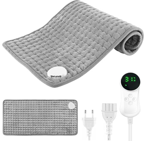 Cojín térmico con apagado automático, 80 x 40 cm, cojín de calor eléctrico con 9 niveles de temperatura y 4 temporizadores, calefacción rápida, manta eléctrica para espalda, vientre, hombros, piernas