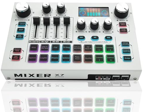 Multifunktionale DJ-Mischpult Vollmetall für Podcasts-Streaming mit Digitalanzeige, Mischung/Rauschunterdrückung/Monitoring, Stummschalttaste, XLR, 48VMIC verfügbar