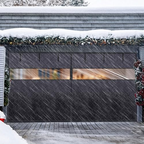 Garagentorschutz für den Winter, 183x183cm 183x213cm Thermo-Garagentor-Isolier-Set, magnetisch wärmeisoliert Garagentorabdeckung mit Sichtbaren Fenstern(Black,W213xH213cm)