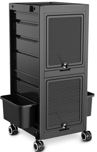 MFRELMNZG High-End Lockable Salon Trolley with Wheels 6 Drawers & 2 Compartments Versatile Hairdresser Cart for Professional Use Ideal for Salons and Stylists