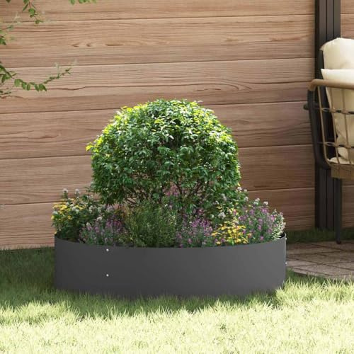Moderno anello per piante da giardino in acciaio laminato a freddo, nero, 80 x 80 x 20 cm, design rotondo per piante e alberi da esterno, facile montaggio con cacciavite