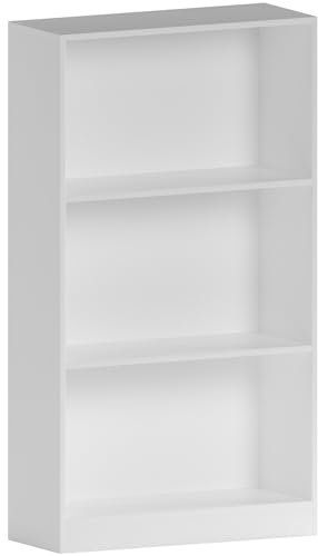 Vida Designs Cambridge 3 Tier Medium Bookcase, White Wooden Shelving Display Storage Unit Office Living Room Furniture