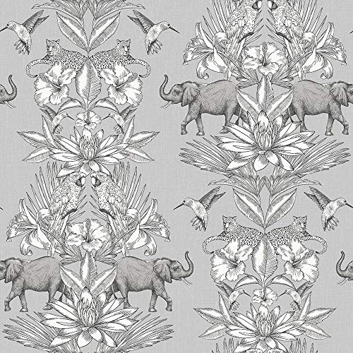 Rasch 270426 Wallpaper Tropical Jungle Wild Animals Elephant Birds