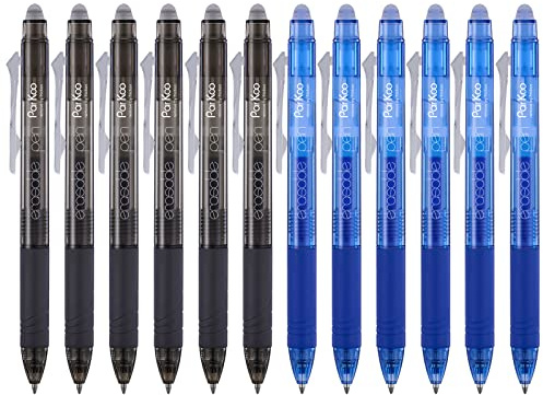 ParKoo Retractable Erasable Gel Pens Clicker Fine Point 0.7 mm, No Need for White Out, 6 Black/6 Blue Ink for Completing Sudoku and Crossword Puzzles